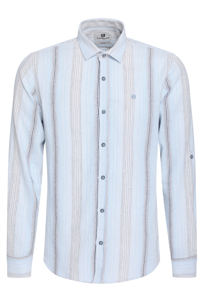 LANGE MOUW OVERHEMD HEAVY LINNEN 335547 4001 bright blue